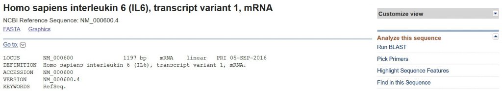 ژن Homo sapiens interleukin 6 (IL6), transcript variant 1, mRNA